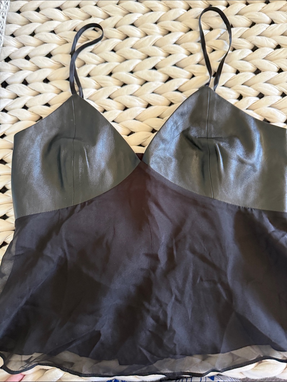 Cami NYC Black Satin & Leather-Trim Slip Cami